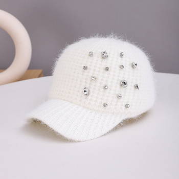 Korejiešu stila adīta cepure ar kristāliem sievietēm, jauna rudens-ziemas modes eleganta cepure ar kristāliem, daudzpusīga un silta beisbola cepure