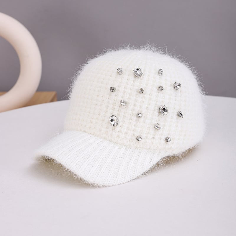 Korejiešu stila adīta cepure ar kristāliem sievietēm, jauna rudens-ziemas modes eleganta cepure ar kristāliem, daudzpusīga un silta beisbola cepure