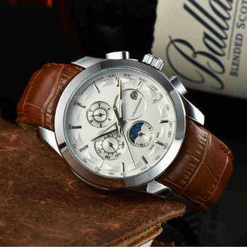 Vīriešu mehāniskais pulkstenis ar Pearl kustību, analogo displejs, safīra kristāla stikls, īsta ādas siksna