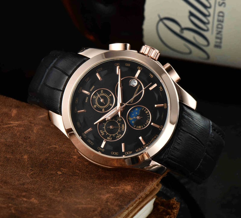 Vīriešu mehāniskais pulkstenis ar Pearl kustību, analogo displejs, safīra kristāla stikls, īsta ādas siksna