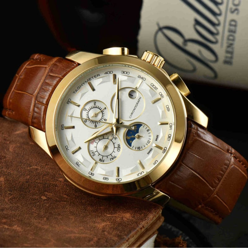 Vīriešu mehāniskais pulkstenis ar Pearl kustību, analogo displejs, safīra kristāla stikls, īsta ādas siksna