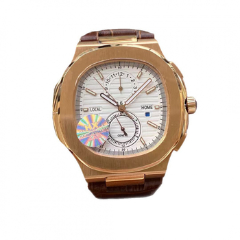 Nautilus'i mudel, täielikult automaatne mehaaniline käekell, ruudukujuline dial, roostevabast terasest korpus ja rihm, veekindel kuni 100 m