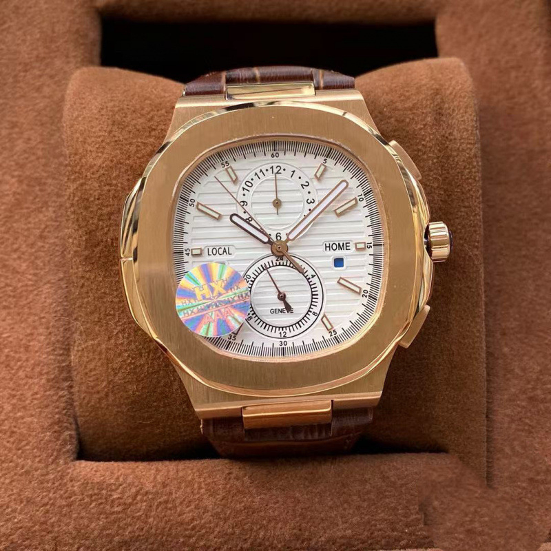 Nautilus'i mudel, täielikult automaatne mehaaniline käekell, ruudukujuline dial, roostevabast terasest korpus ja rihm, veekindel kuni 100 m