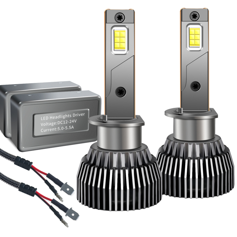 LED automobiliiniai priekiniai žibintai, pora 130W, modelis M6, aliuminio lydinio korpusas, 12–24V