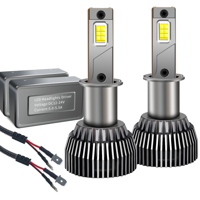 LED automobiliiniai priekiniai žibintai, pora 130W, modelis M6, aliuminio lydinio korpusas, 12–24V