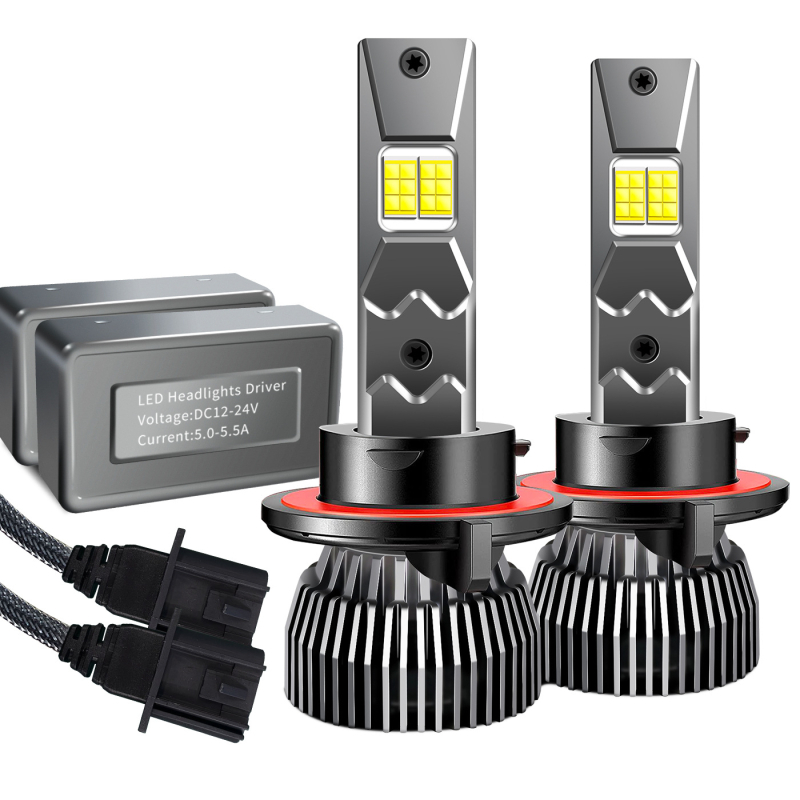 LED automobiliiniai priekiniai žibintai, pora 130W, modelis M6, aliuminio lydinio korpusas, 12–24V