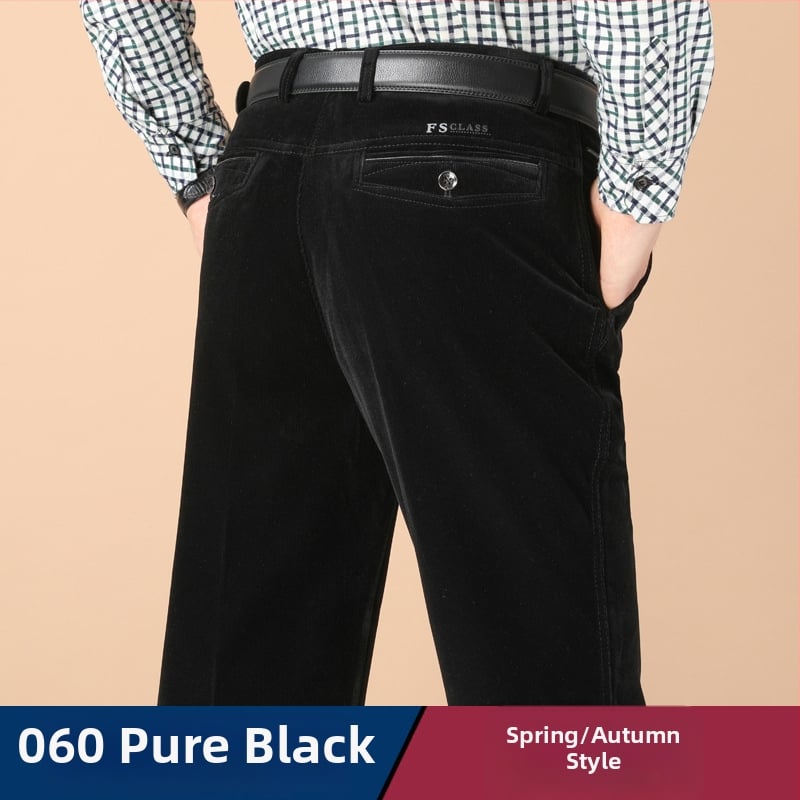 Vyriski žieminiai kasdieniai kelniai iš Corduroy su fleece pamušalu, aukštas liemuo, tiesus kirpimas, užtrauktukas