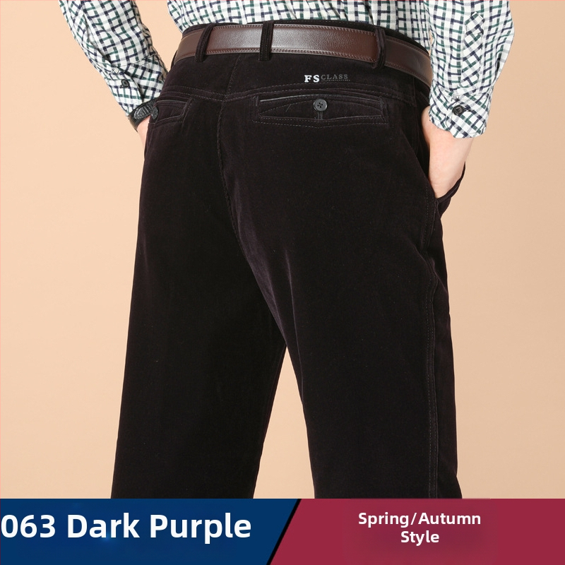 Vyriski žieminiai kasdieniai kelniai iš Corduroy su fleece pamušalu, aukštas liemuo, tiesus kirpimas, užtrauktukas