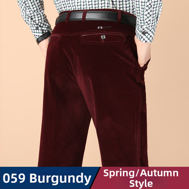 Vyriski žieminiai kasdieniai kelniai iš Corduroy su fleece pamušalu, aukštas liemuo, tiesus kirpimas, užtrauktukas