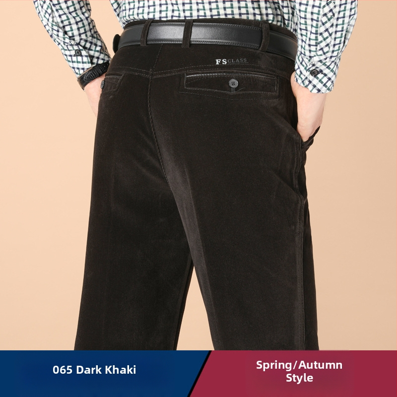 Vyriski žieminiai kasdieniai kelniai iš Corduroy su fleece pamušalu, aukštas liemuo, tiesus kirpimas, užtrauktukas