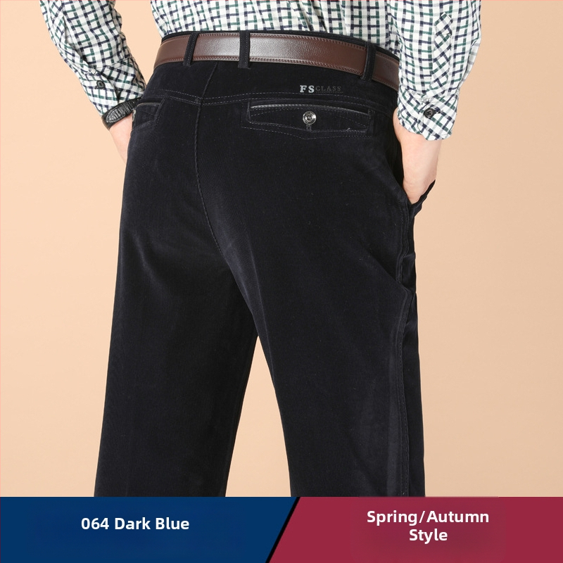 Vyriski žieminiai kasdieniai kelniai iš Corduroy su fleece pamušalu, aukštas liemuo, tiesus kirpimas, užtrauktukas