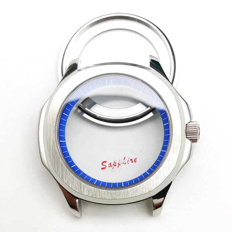 NH35 modifikuotas laikrodžio korpusas su bezel žiedu, safyro kristalas, plieno korpusas, atsparus vandeniui, įsukama krona