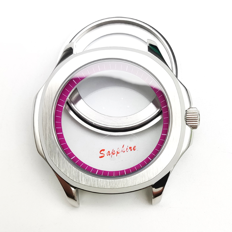 NH35 modifikuotas laikrodžio korpusas su bezel žiedu, safyro kristalas, plieno korpusas, atsparus vandeniui, įsukama krona