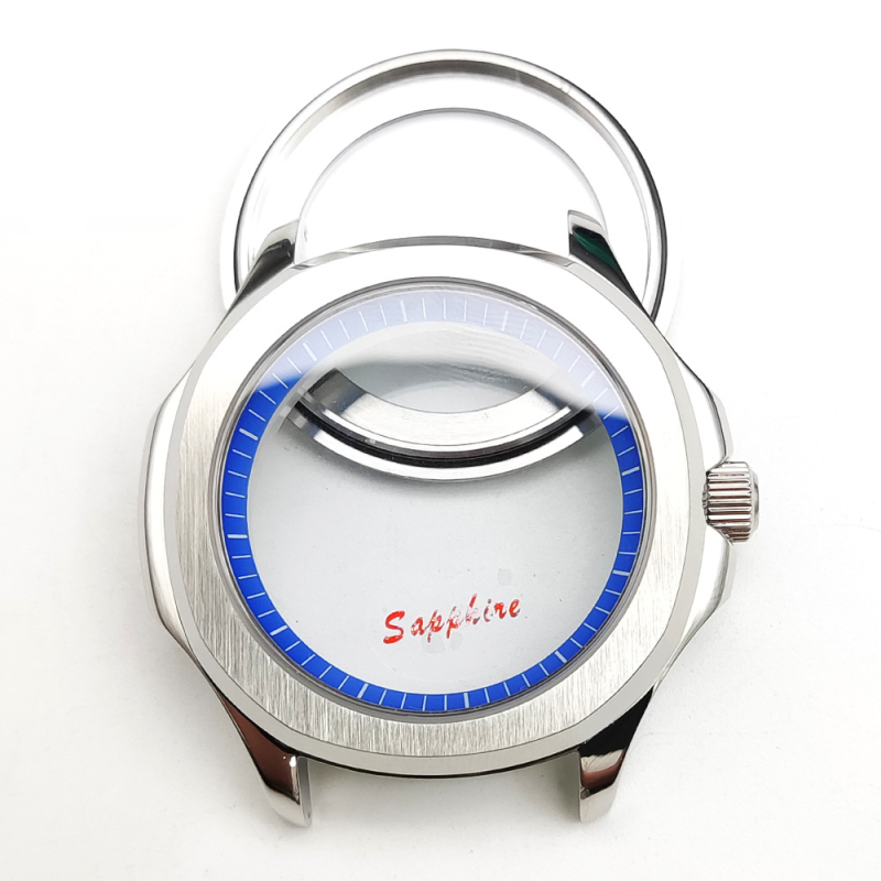 NH35 modifikuotas laikrodžio korpusas su bezel žiedu, safyro kristalas, plieno korpusas, atsparus vandeniui, įsukama krona