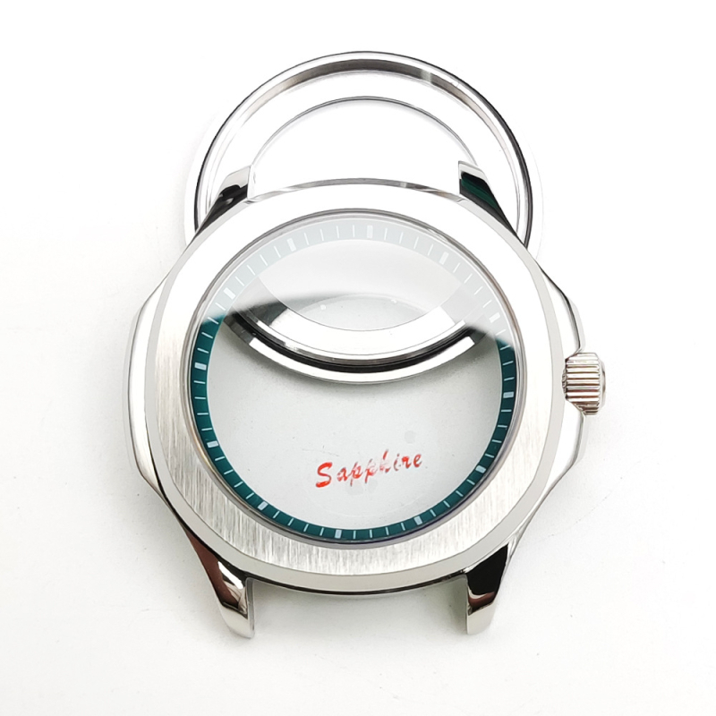 NH35 modifikuotas laikrodžio korpusas su bezel žiedu, safyro kristalas, plieno korpusas, atsparus vandeniui, įsukama krona