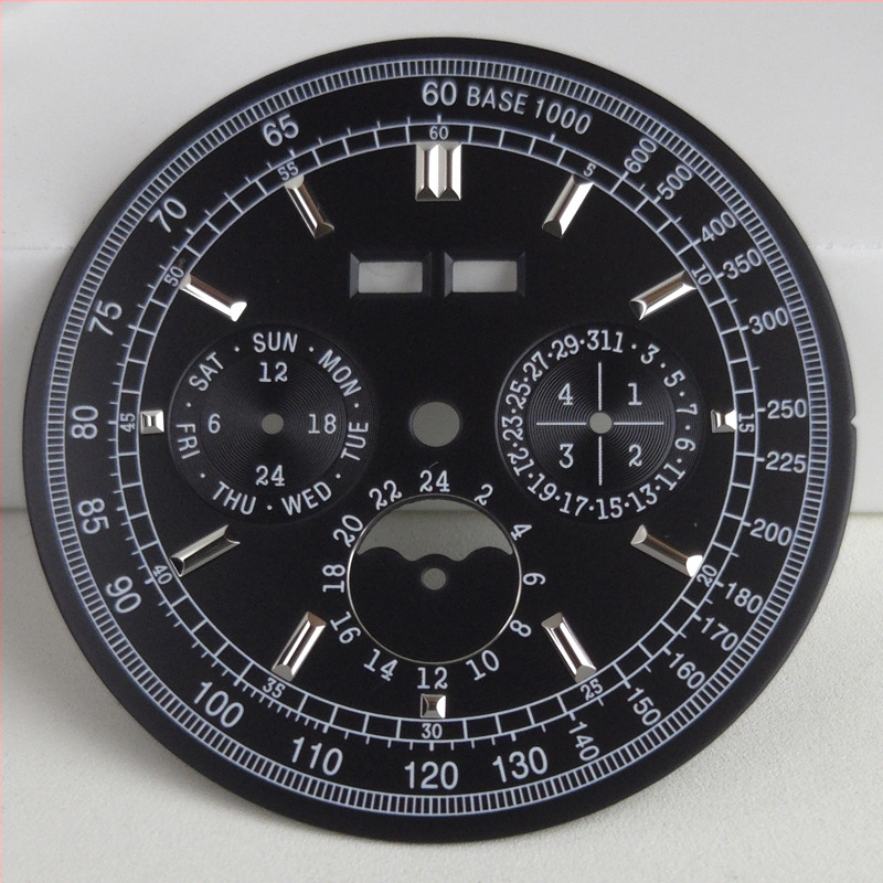 Laikrodžio priedas refitui su šešiais rodykliais, mėnulio faze ir püsikalendoriumi, skirtas verslo laikrodžiams