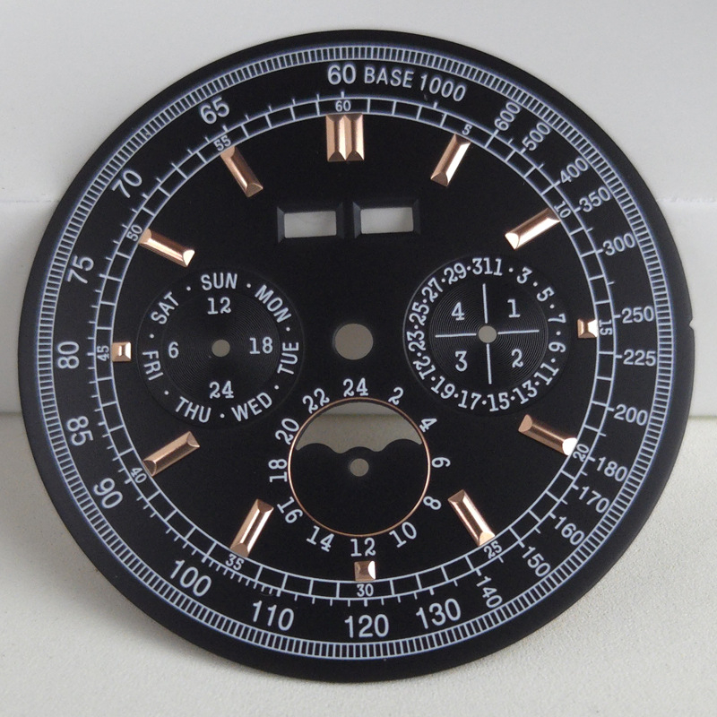 Laikrodžio priedas refitui su šešiais rodykliais, mėnulio faze ir püsikalendoriumi, skirtas verslo laikrodžiams