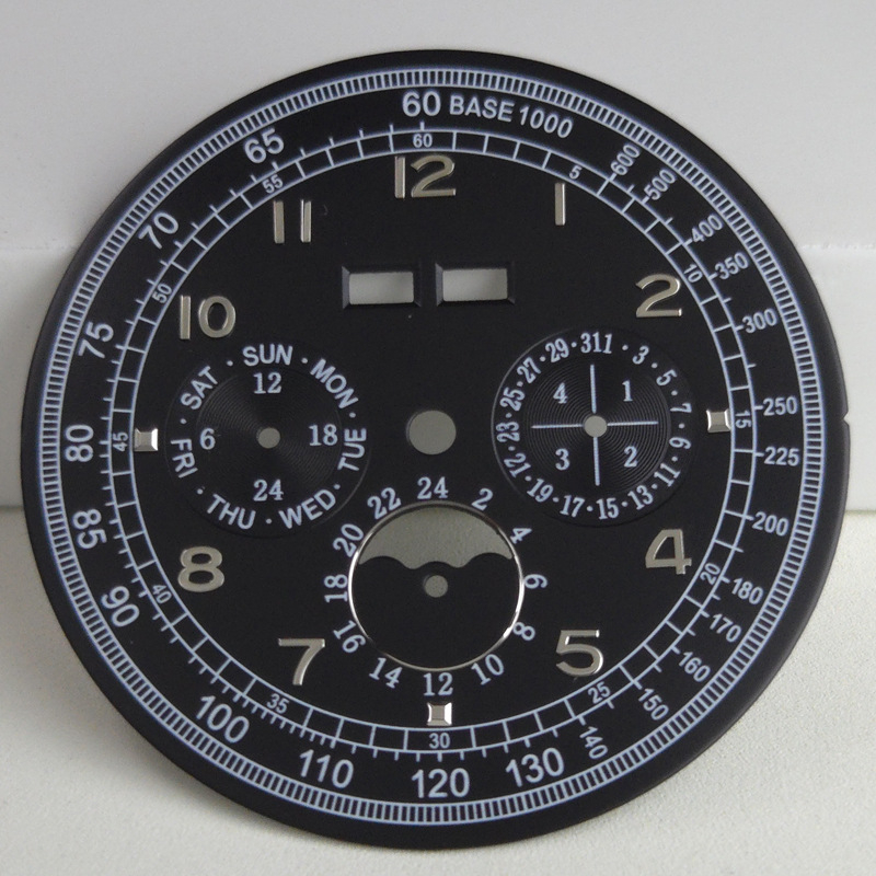 Laikrodžio priedas refitui su šešiais rodykliais, mėnulio faze ir püsikalendoriumi, skirtas verslo laikrodžiams