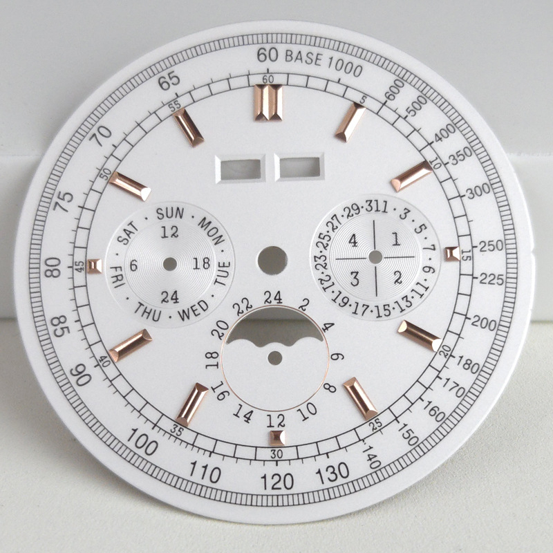 Laikrodžio priedas refitui su šešiais rodykliais, mėnulio faze ir püsikalendoriumi, skirtas verslo laikrodžiams