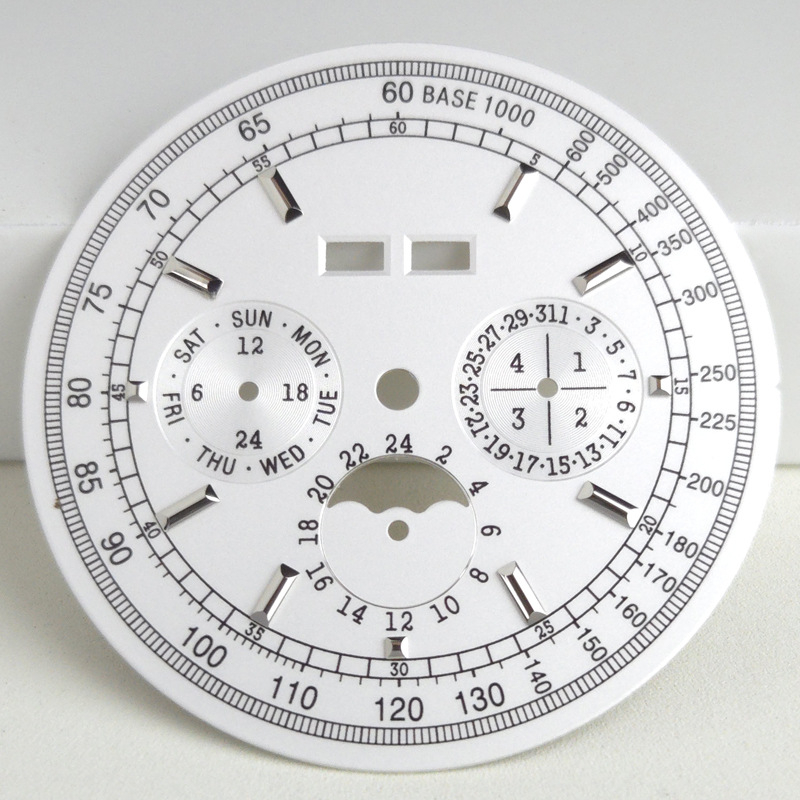 Laikrodžio priedas refitui su šešiais rodykliais, mėnulio faze ir püsikalendoriumi, skirtas verslo laikrodžiams