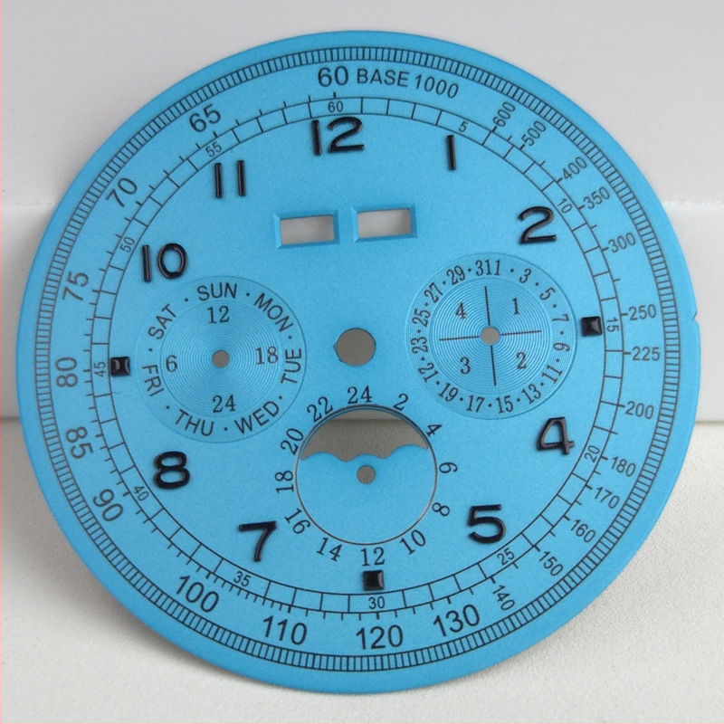 Laikrodžio priedas refitui su šešiais rodykliais, mėnulio faze ir püsikalendoriumi, skirtas verslo laikrodžiams