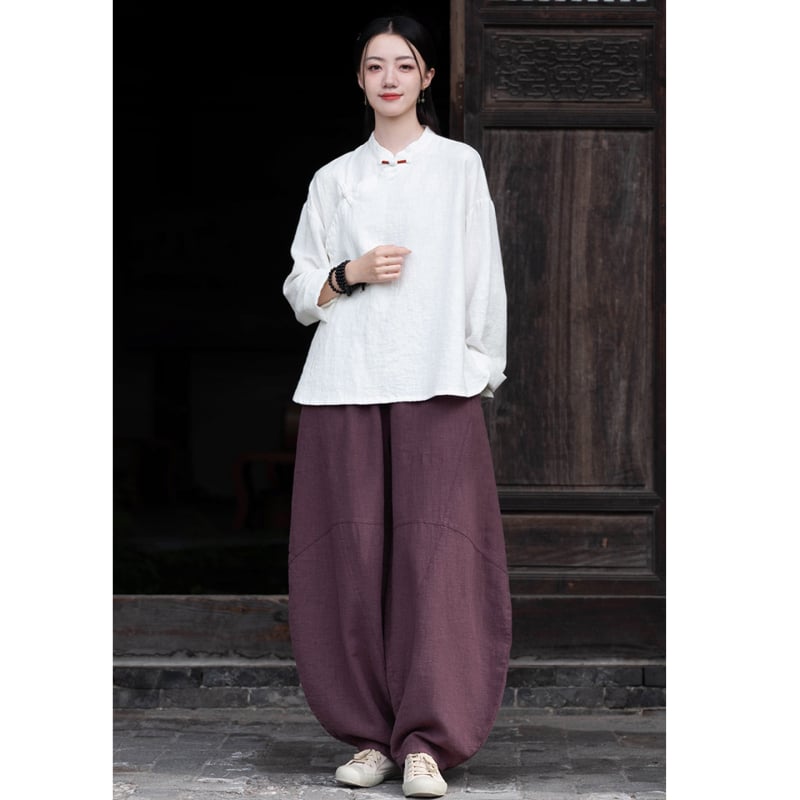 Moterų Zen meditacijų komplektas – Kinų stiliaus pasviręs kaklas viršuje iš ramie ir kokvilnos mišinio (70–80% ramie, 30–50% kokvilnos) 2025 ruduo