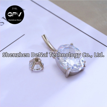 Köldökgyűrű titániumötvözetből, szív alakú, cirkón kövek négyszög, téglalap, háromszög, kör vagy szív formában