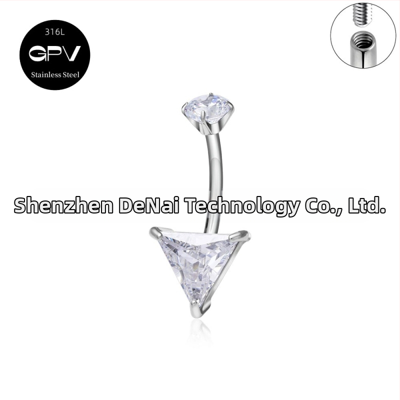 Köldökgyűrű titániumötvözetből, szív alakú, cirkón kövek négyszög, téglalap, háromszög, kör vagy szív formában