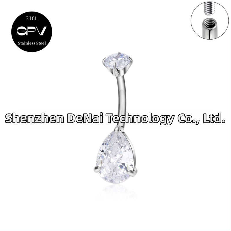 Köldökgyűrű titániumötvözetből, szív alakú, cirkón kövek négyszög, téglalap, háromszög, kör vagy szív formában