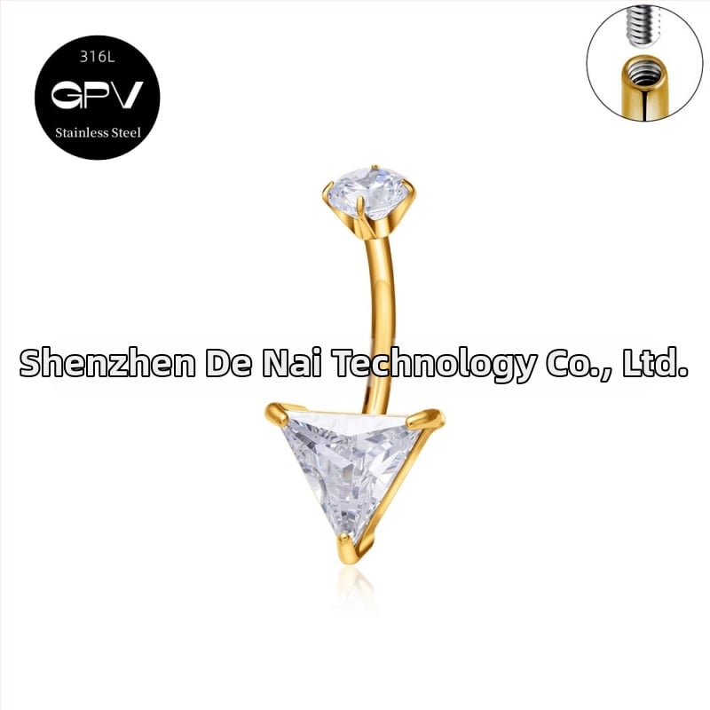 Köldökgyűrű titániumötvözetből, szív alakú, cirkón kövek négyszög, téglalap, háromszög, kör vagy szív formában