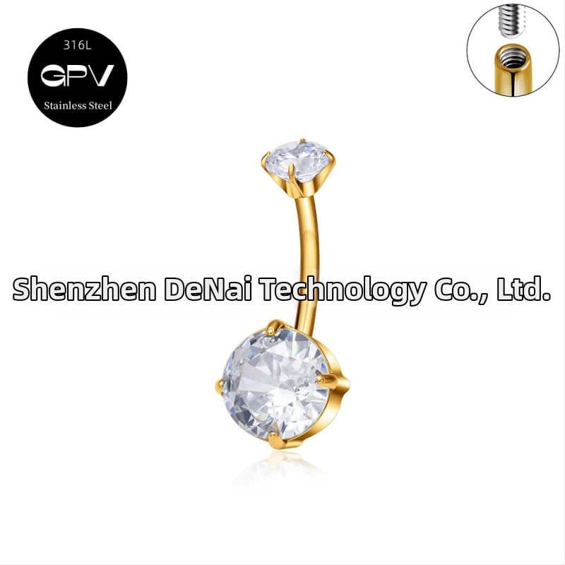 Köldökgyűrű titániumötvözetből, szív alakú, cirkón kövek négyszög, téglalap, háromszög, kör vagy szív formában