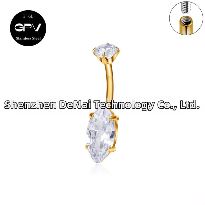 Köldökgyűrű titániumötvözetből, szív alakú, cirkón kövek négyszög, téglalap, háromszög, kör vagy szív formában