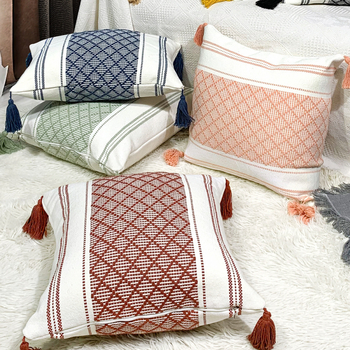 Perna Jacquard cu ciucuri – pătrată, husă din poliester-cotton, umplutură PP, proces personalizabil, stil modern minimalist