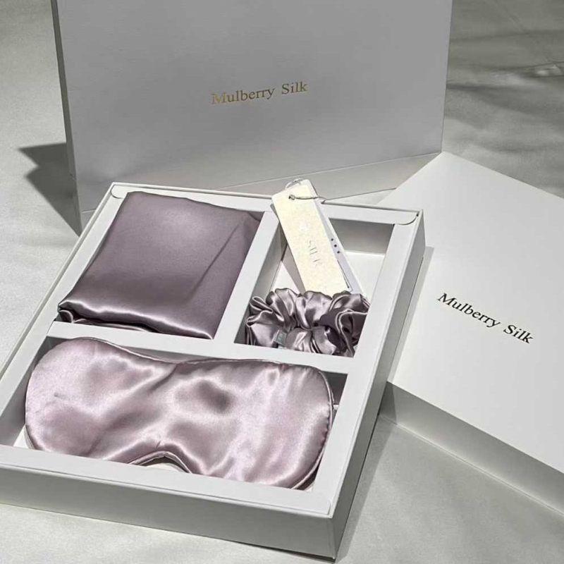 3 részes selyem készlet: párnahuzat, szemmaszk, hajgumi | 100% mulberry selyem, satin szövés, reaktív festés