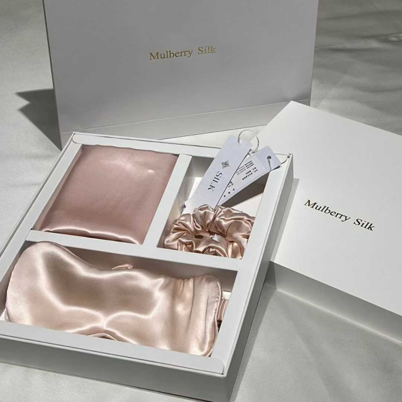 3 részes selyem készlet: párnahuzat, szemmaszk, hajgumi | 100% mulberry selyem, satin szövés, reaktív festés