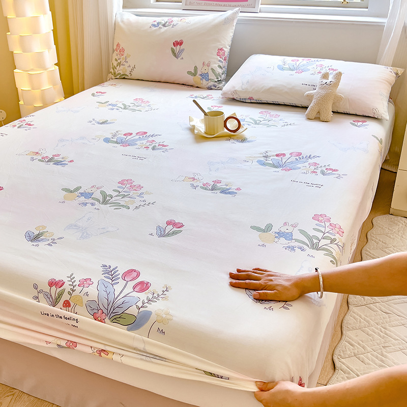 Cearșaf elastic pentru pat cu model desen animat, din bumbac 100%, vopsire reactiva, densitate țesătură 128×68, 40 fire, set cearșafuri de pat