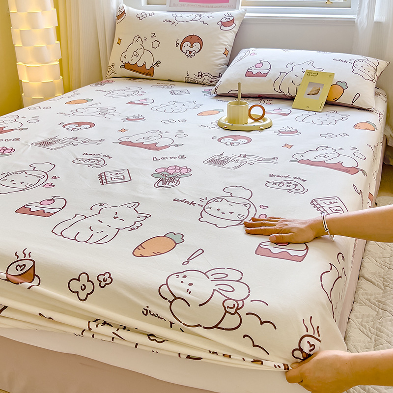 Cearșaf elastic pentru pat cu model desen animat, din bumbac 100%, vopsire reactiva, densitate țesătură 128×68, 40 fire, set cearșafuri de pat