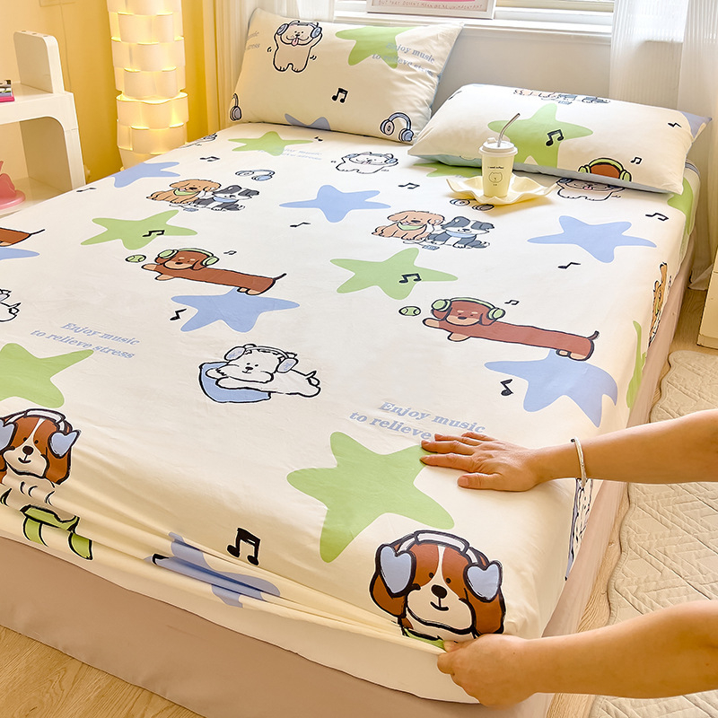 Cearșaf elastic pentru pat cu model desen animat, din bumbac 100%, vopsire reactiva, densitate țesătură 128×68, 40 fire, set cearșafuri de pat