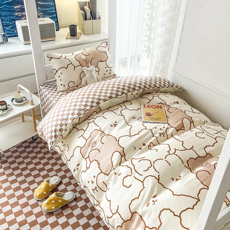 Studentų bendrabutyje patalynės komplektas: trijų dalių, animacinio atspaudo, reagavimo dažymas, paprastas audinys, svoris 1 kg