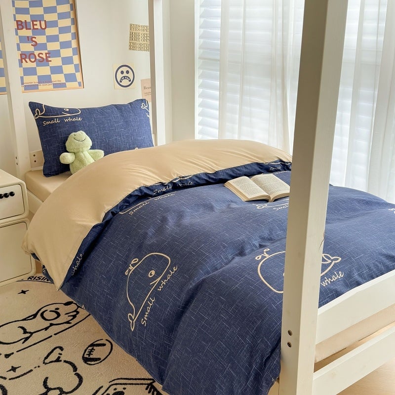 Studentų bendrabutyje patalynės komplektas: trijų dalių, animacinio atspaudo, reagavimo dažymas, paprastas audinys, svoris 1 kg