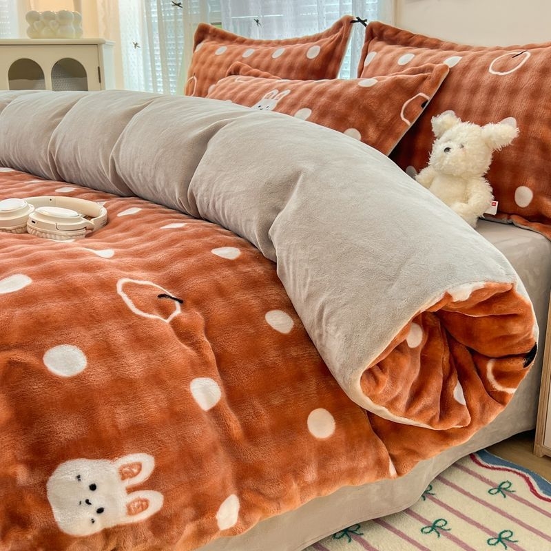 Antarktički baršunasti set posteljine, navlaka za pokrivač od Milk Velvet, dvostrani baršunasti prekrivač, Rabbit Velvet plahta, 200x230 cm, twill, reaktivni tisak