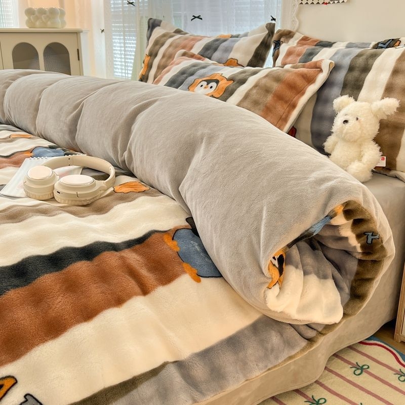 Antarktički baršunasti set posteljine, navlaka za pokrivač od Milk Velvet, dvostrani baršunasti prekrivač, Rabbit Velvet plahta, 200x230 cm, twill, reaktivni tisak