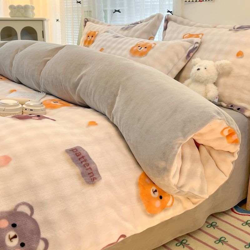 Antarktički baršunasti set posteljine, navlaka za pokrivač od Milk Velvet, dvostrani baršunasti prekrivač, Rabbit Velvet plahta, 200x230 cm, twill, reaktivni tisak