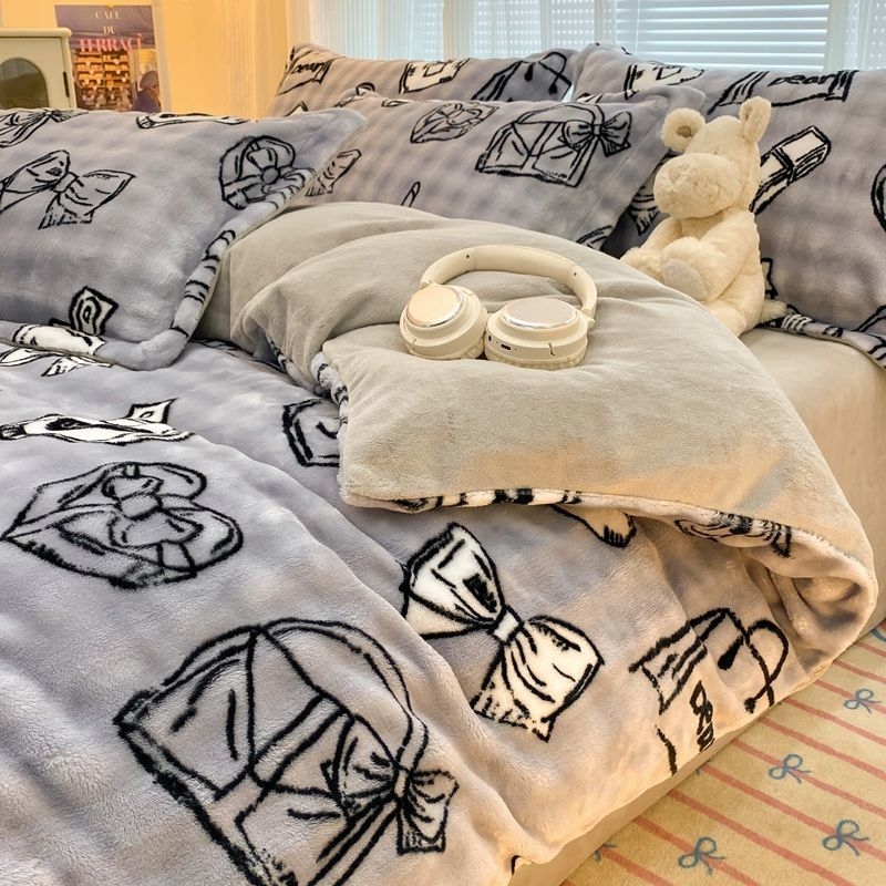Antarktički baršunasti set posteljine, navlaka za pokrivač od Milk Velvet, dvostrani baršunasti prekrivač, Rabbit Velvet plahta, 200x230 cm, twill, reaktivni tisak