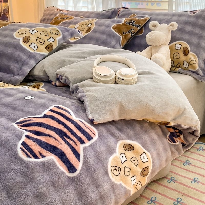 Antarktički baršunasti set posteljine, navlaka za pokrivač od Milk Velvet, dvostrani baršunasti prekrivač, Rabbit Velvet plahta, 200x230 cm, twill, reaktivni tisak