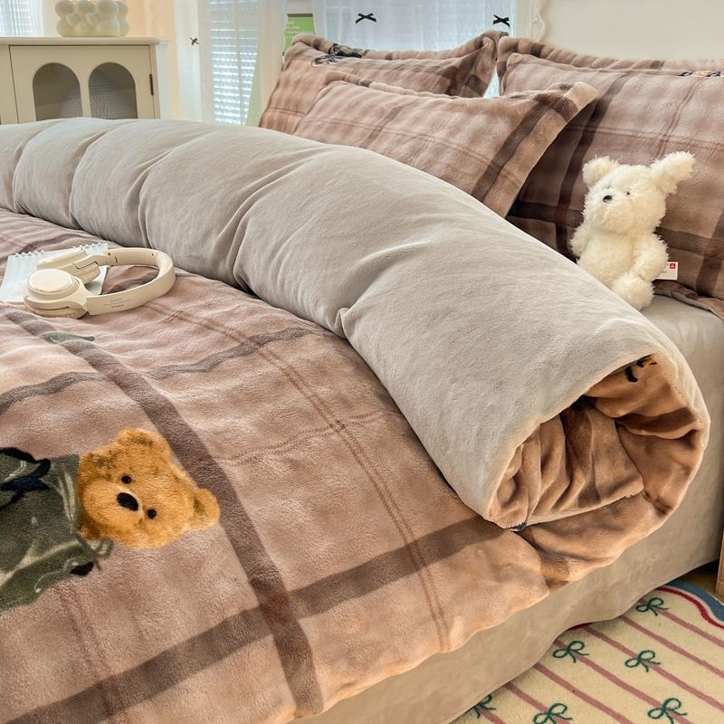Antarktički baršunasti set posteljine, navlaka za pokrivač od Milk Velvet, dvostrani baršunasti prekrivač, Rabbit Velvet plahta, 200x230 cm, twill, reaktivni tisak