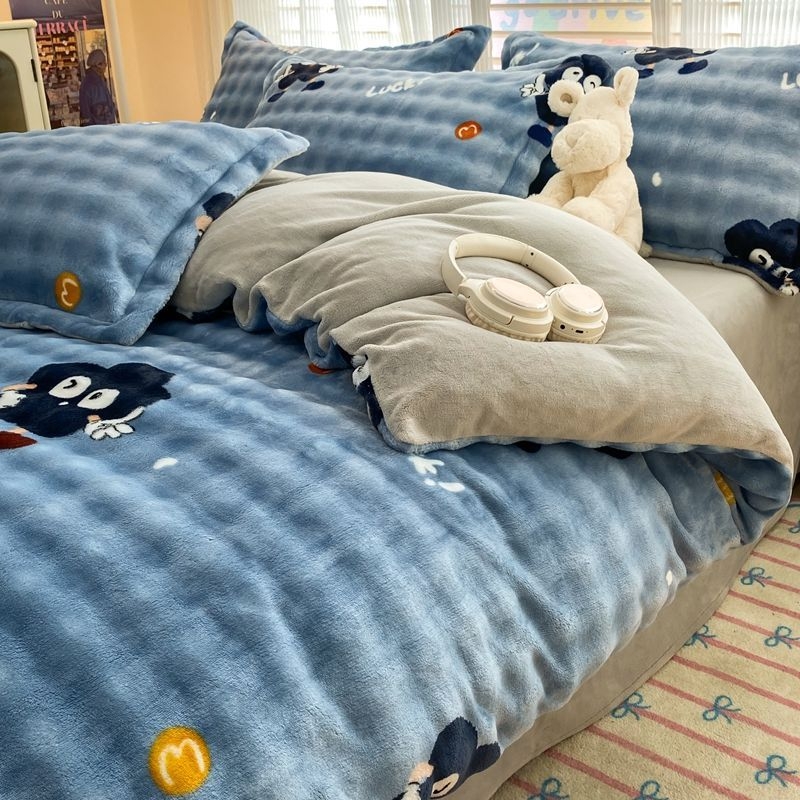 Antarktički baršunasti set posteljine, navlaka za pokrivač od Milk Velvet, dvostrani baršunasti prekrivač, Rabbit Velvet plahta, 200x230 cm, twill, reaktivni tisak