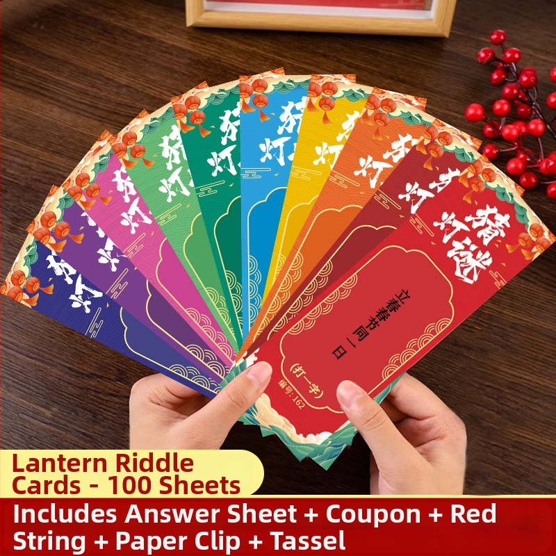 Mėnulio festivalio mįslių kortelių rinkinys – popierius, kvadrato formos, DIY, etninio stiliaus