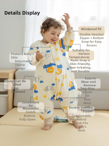 1–3 éves gyermekek számára hálózsák, vastag pamut anyag 95%+, belső rész pamut 95%+, töltet poliészter, levehető ujjak, rajzfilm mintázat, téli, tavaszi és őszi időszakra