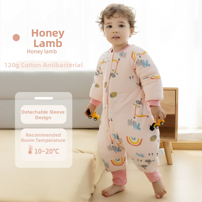 1–3 éves gyermekek számára hálózsák, vastag pamut anyag 95%+, belső rész pamut 95%+, töltet poliészter, levehető ujjak, rajzfilm mintázat, téli, tavaszi és őszi időszakra